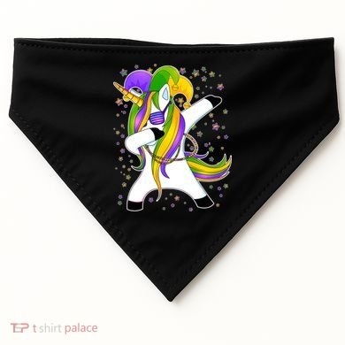 Mardi Gras Dabbing Unicorn USA-Made Doggie Bandana