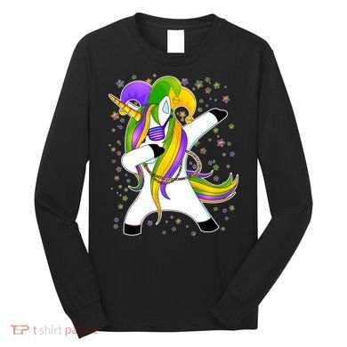 Mardi Gras Dabbing Unicorn Long Sleeve Shirt