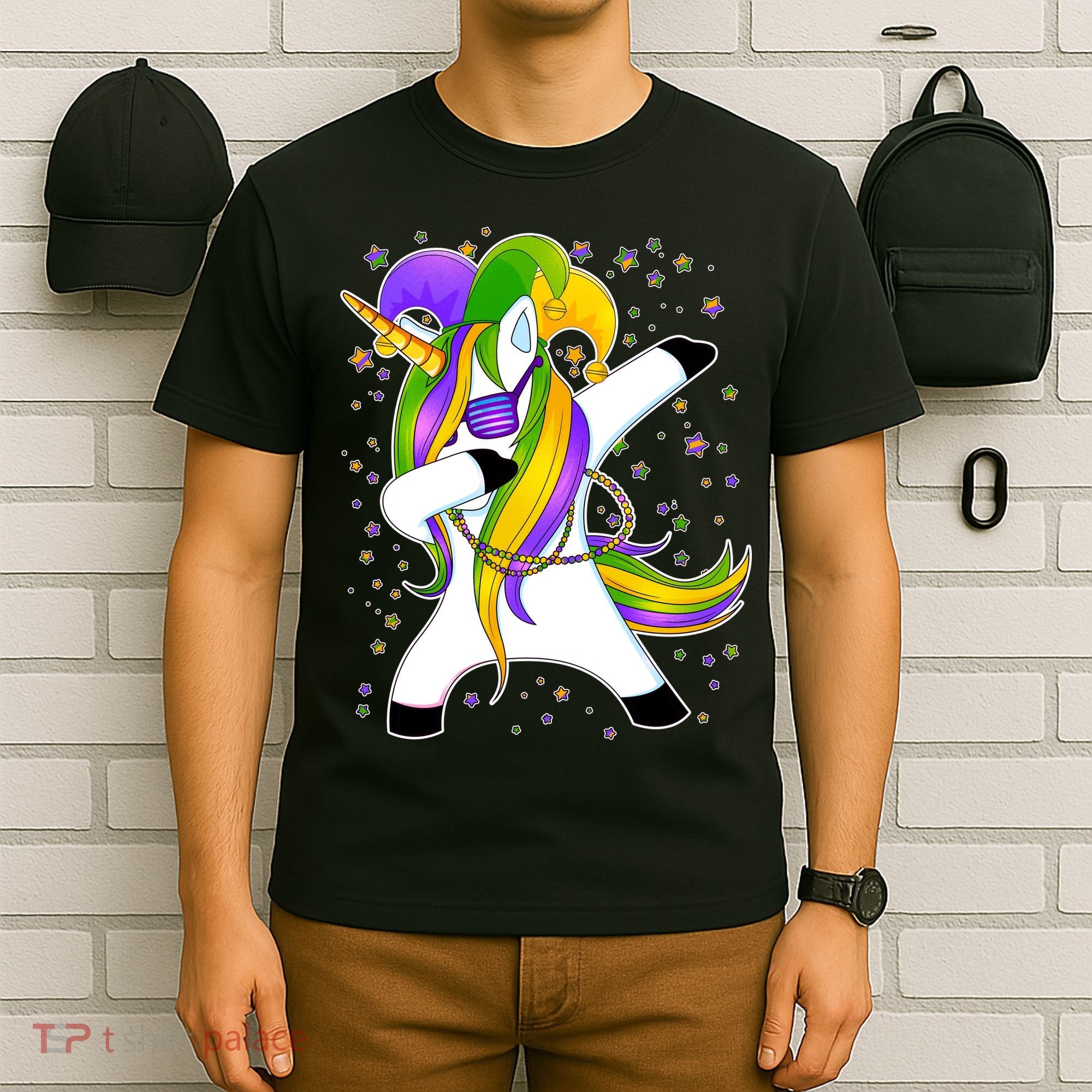 Mardi Gras Dabbing Unicorn T-Shirt