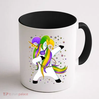 Mardi Gras Dabbing Unicorn Coffee Mug back