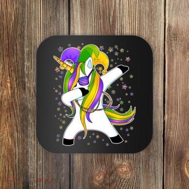 Mardi Gras Dabbing Unicorn Coaster