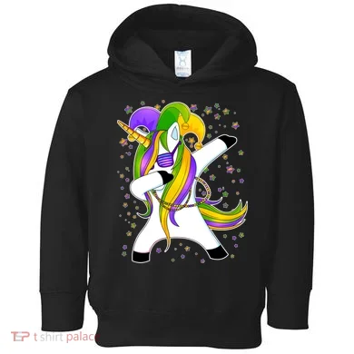 Mardi Gras Dabbing Unicorn Toddler Hoodie
