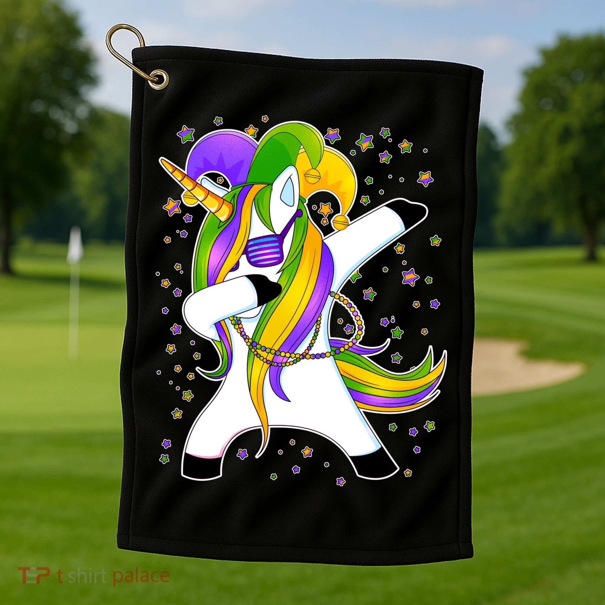 Mardi Gras Dabbing Unicorn Golf Towel