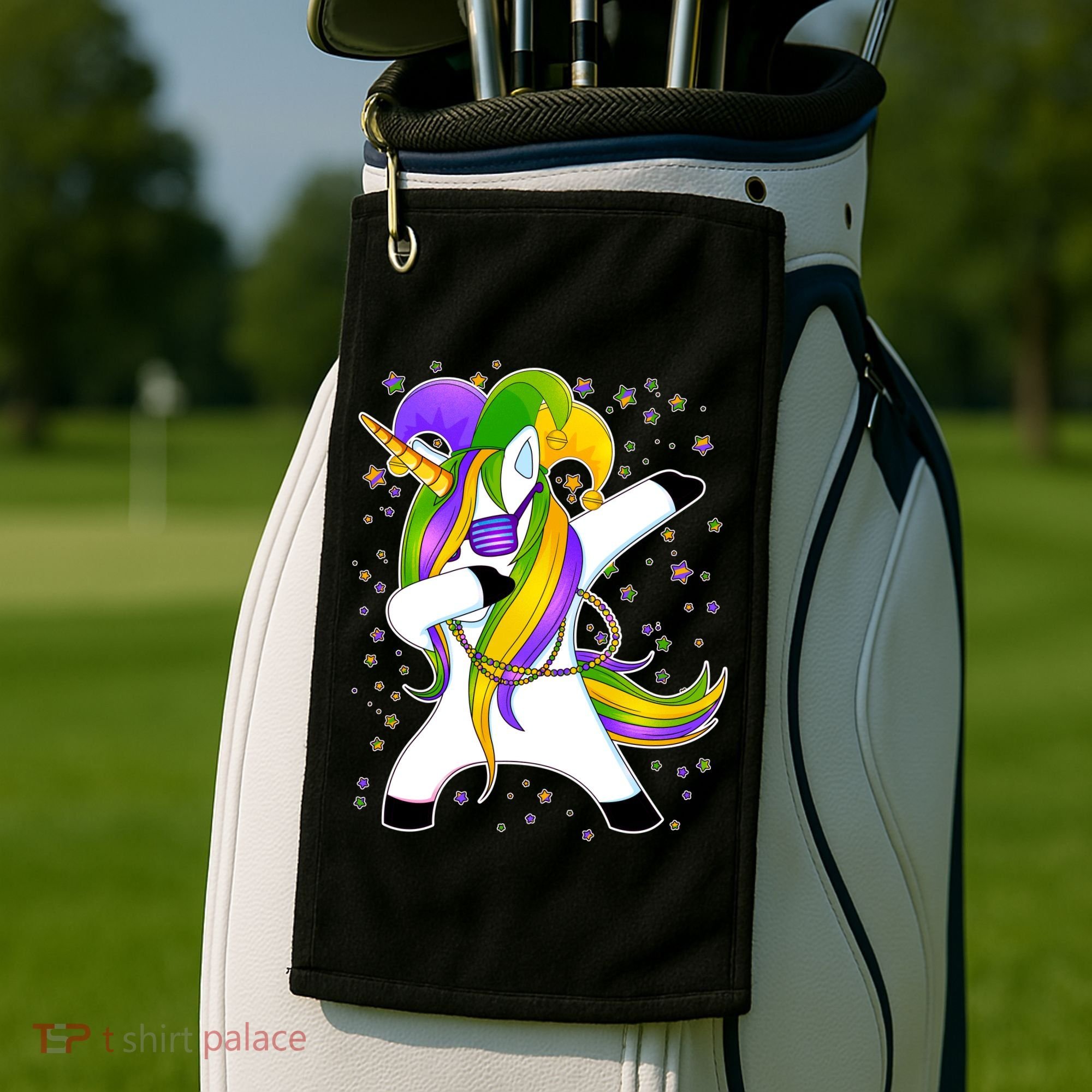 Mardi Gras Dabbing Unicorn Golf Towel
