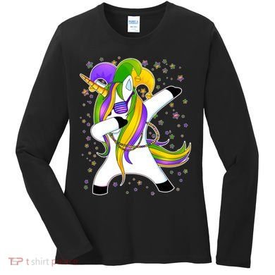 Mardi Gras Dabbing Unicorn Women's Long Sleeve Shirt