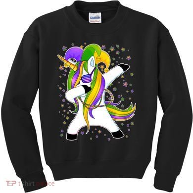 Mardi Gras Dabbing Unicorn Kids Sweatshirt