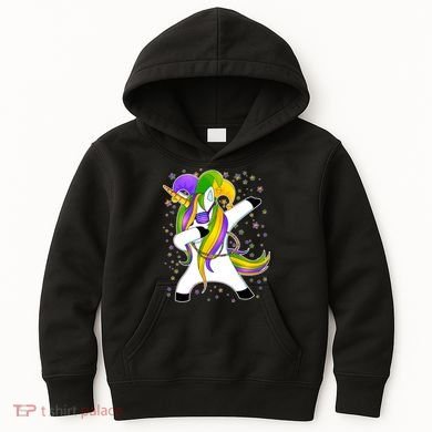 Mardi Gras Dabbing Unicorn Kids Hoodie
