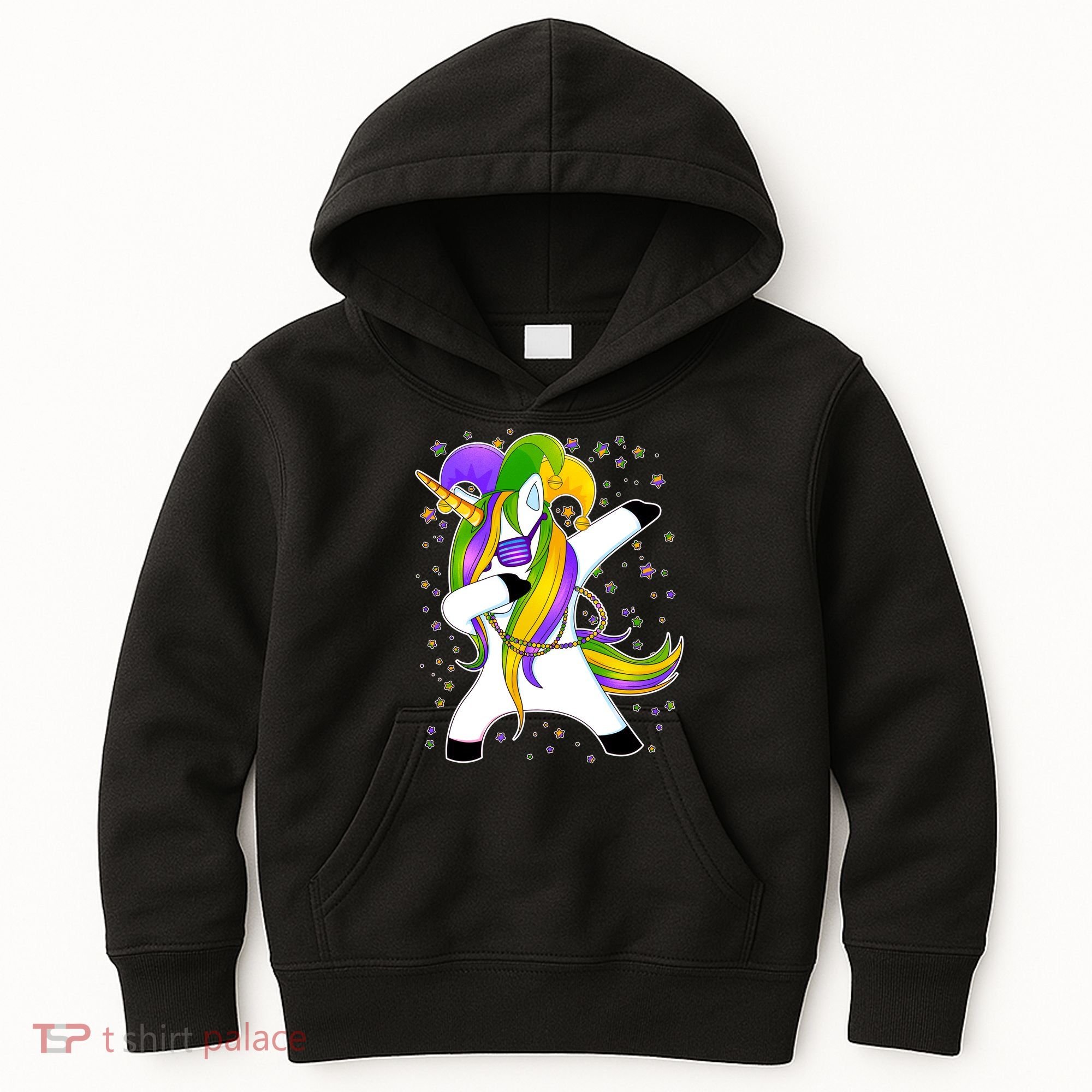 Mardi Gras Dabbing Unicorn Kids Hoodie