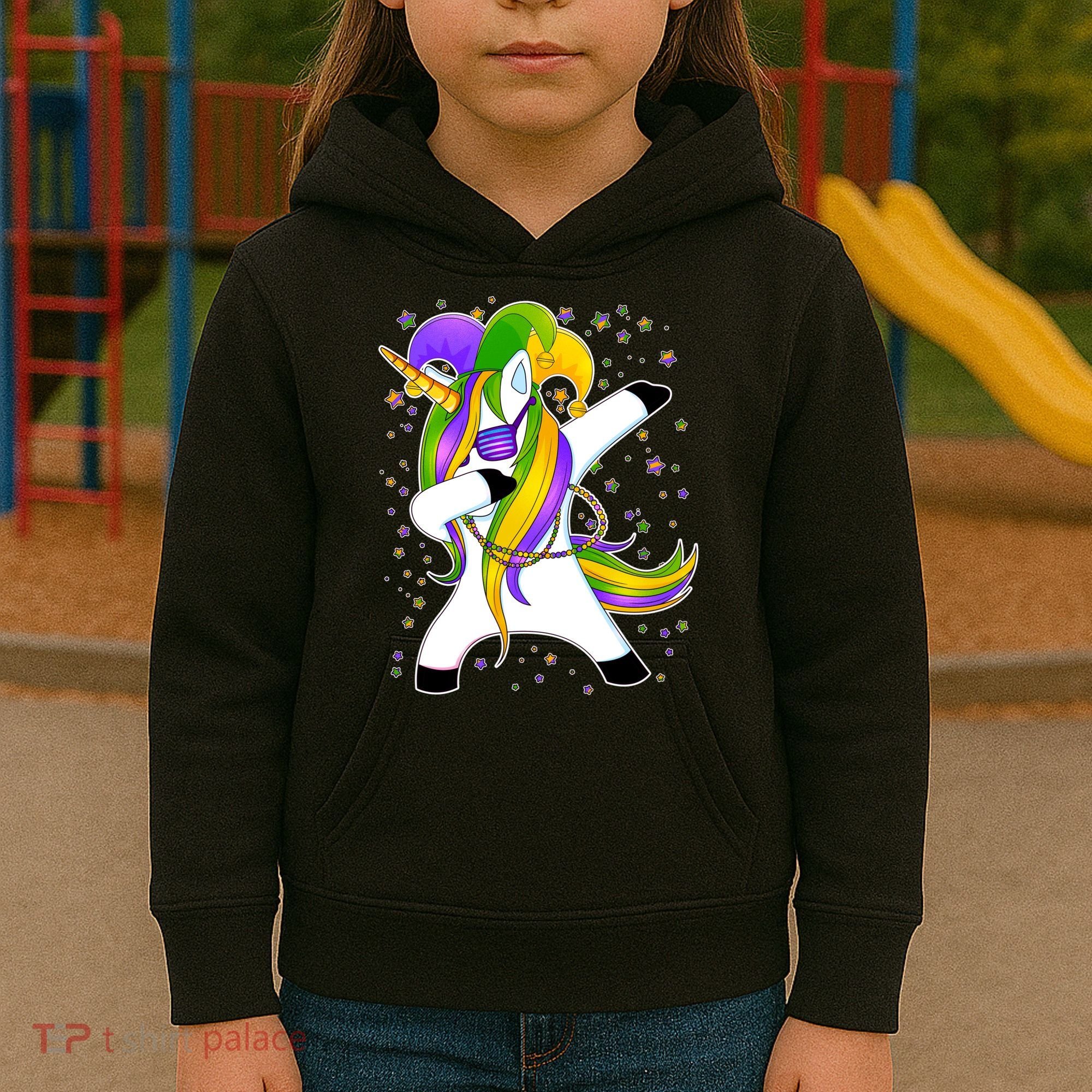 Mardi Gras Dabbing Unicorn Kids Hoodie