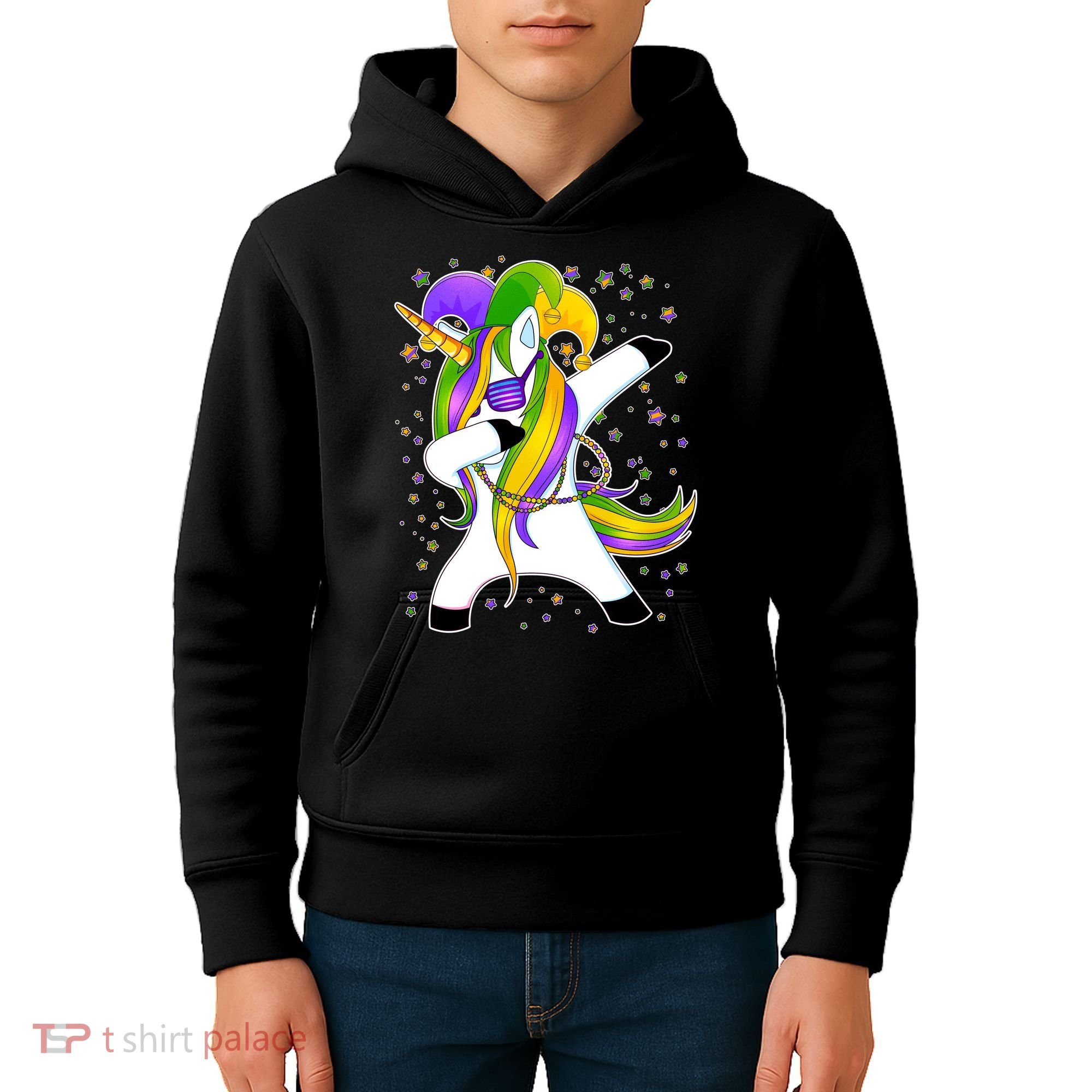 Mardi Gras Dabbing Unicorn Kids Hoodie