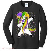 Mardi Gras Dabbing Unicorn Kids Long Sleeve Shirt thumb 0