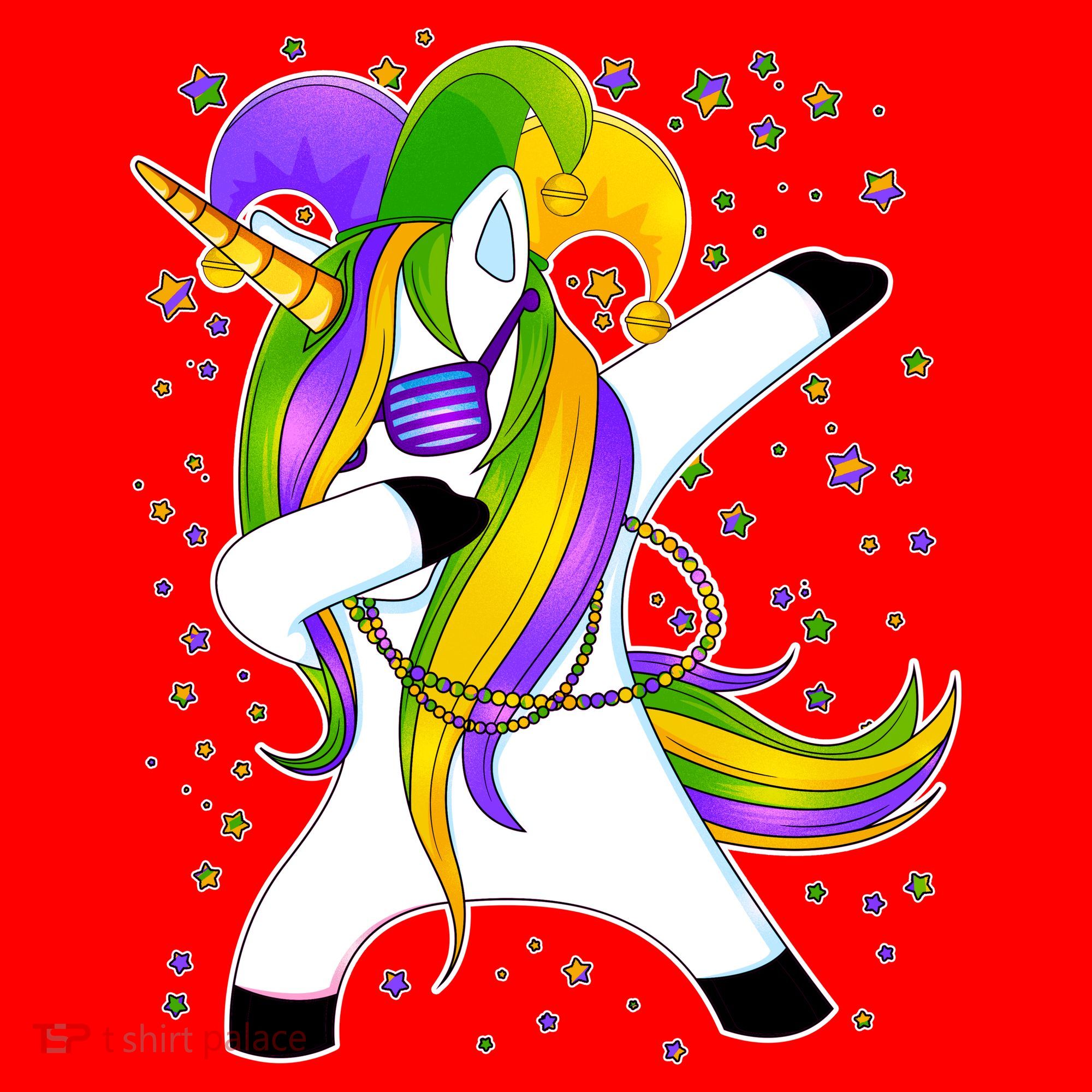 Mardi Gras Dabbing Unicorn Santa Hat