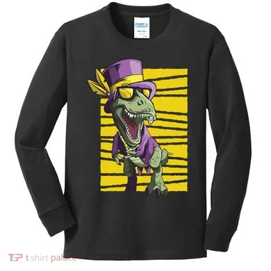 Mardi Gras Dinosaur Kids Long Sleeve Shirt