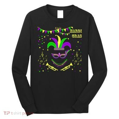 Mardi Gras Emoji Smiley Beads Mask New Orleans Long Sleeve Shirt
