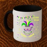 Mardi Gras Emoji Smiley Beads Mask New Orleans Coffee Mug thumb 2