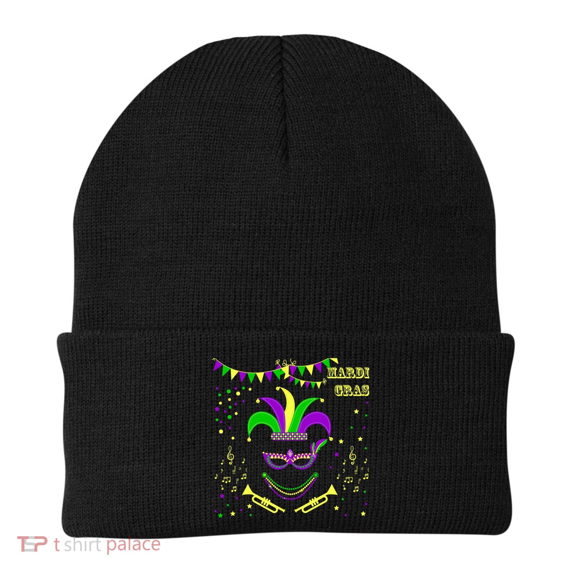 Mardi Gras Emoji Smiley Beads Mask New Orleans Beanie
