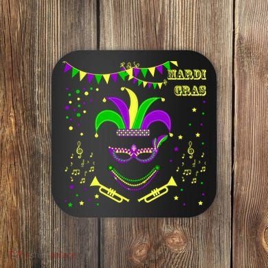 Mardi Gras Emoji Smiley Beads Mask New Orleans Coaster