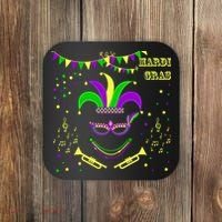 Mardi Gras Emoji Smiley Beads Mask New Orleans Coaster thumb 0