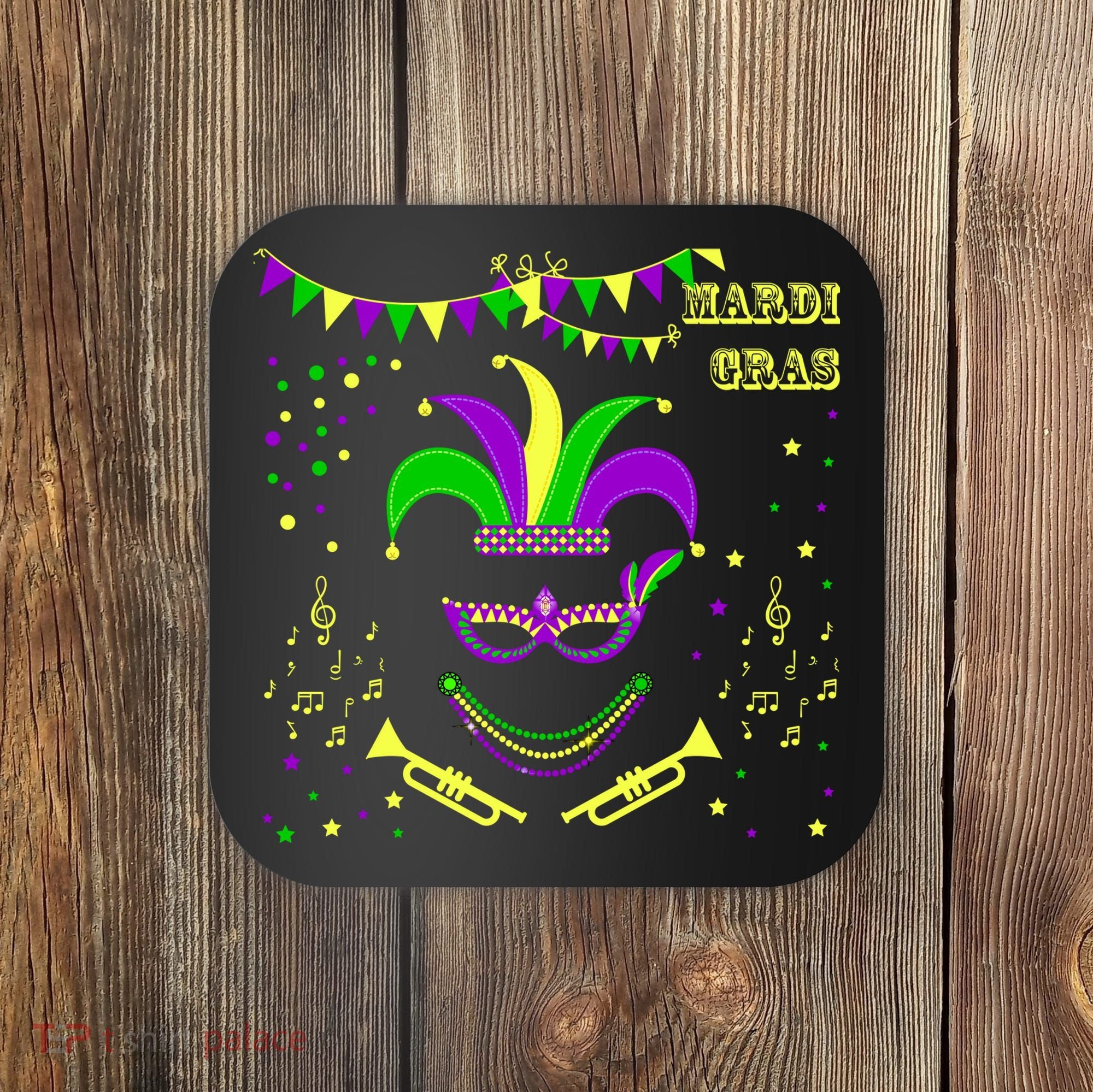Mardi Gras Emoji Smiley Beads Mask New Orleans Coaster