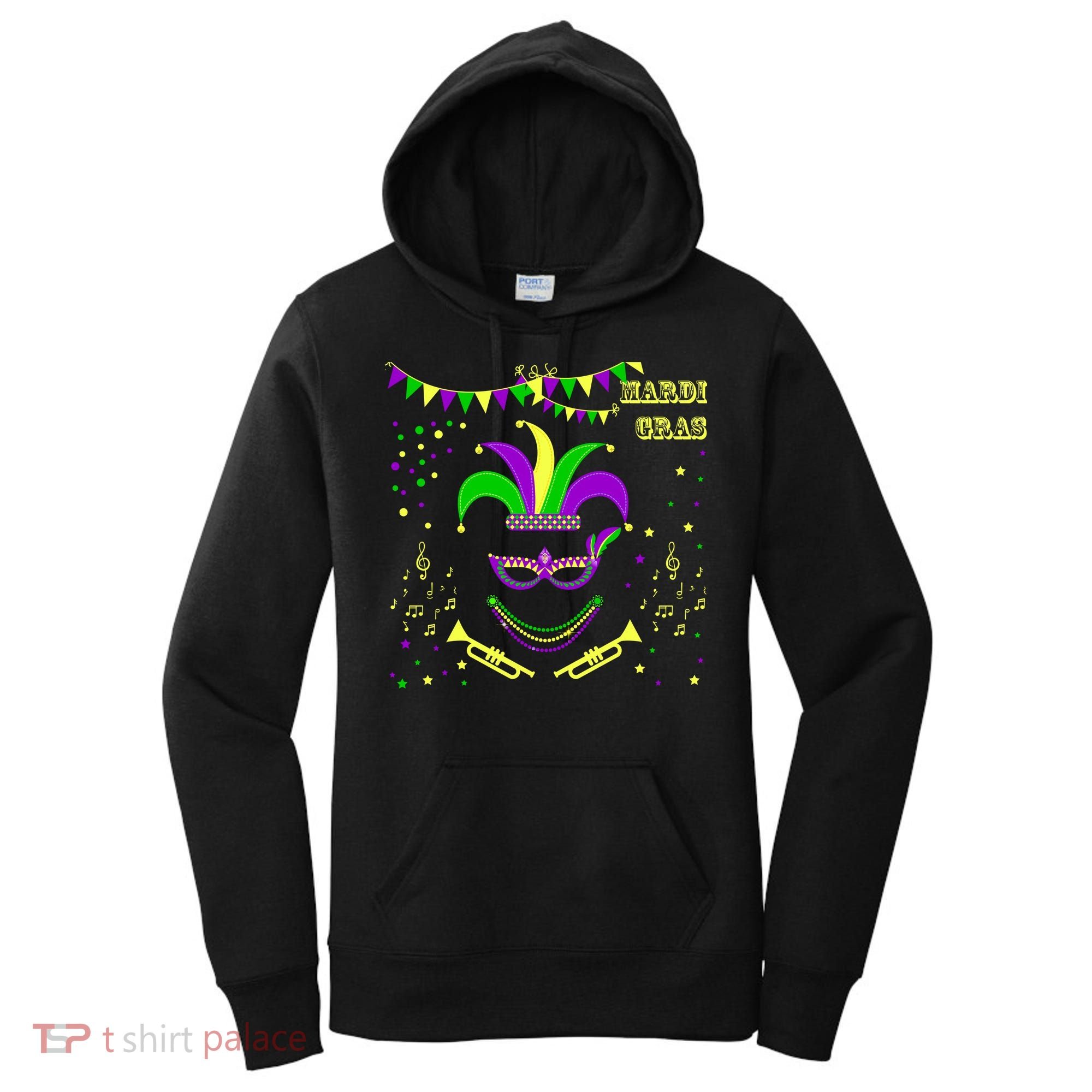 Mardi Gras Emoji Smiley Beads Mask New Orleans Women's Hoodie