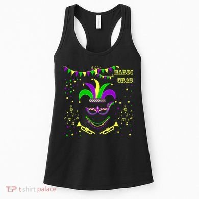 Mardi Gras Emoji Smiley Beads Mask New Orleans Women's Tank Top
