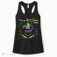 Mardi Gras Emoji Smiley Beads Mask New Orleans Women's Tank Top thumb 0