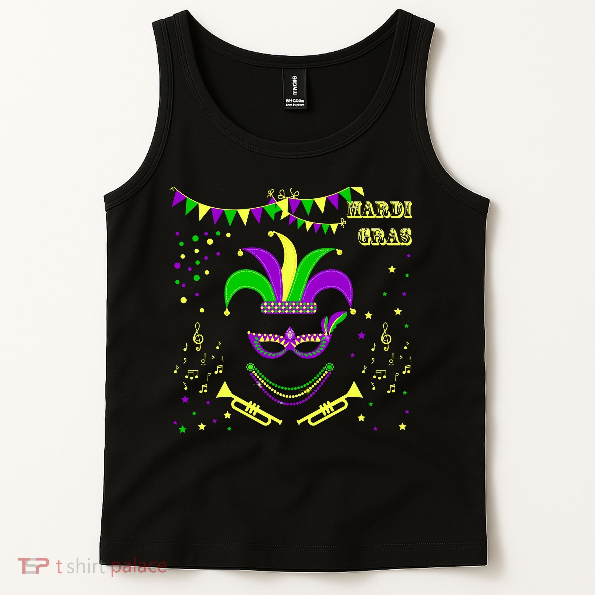 Mardi Gras Emoji Smiley Beads Mask New Orleans Tank Top