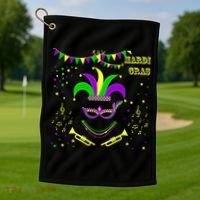 Mardi Gras Emoji Smiley Beads Mask New Orleans Golf Towel thumb 1