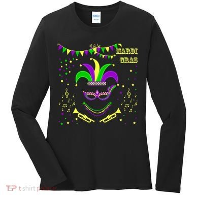Mardi Gras Emoji Smiley Beads Mask New Orleans Women's Long Sleeve Shirt