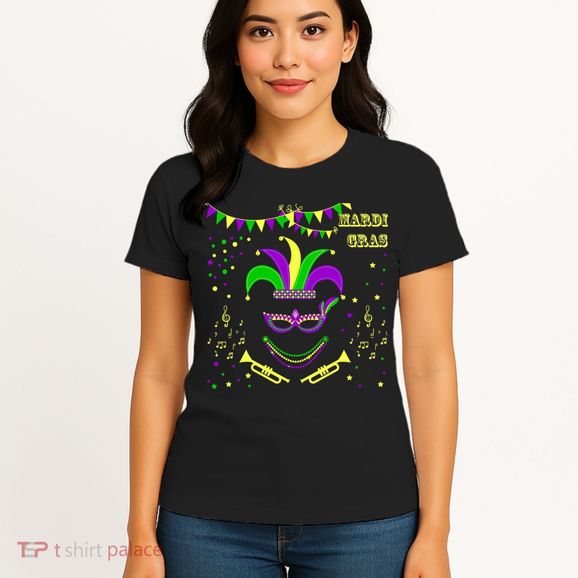 Mardi Gras Emoji Smiley Beads Mask New Orleans Women's T-Shirt