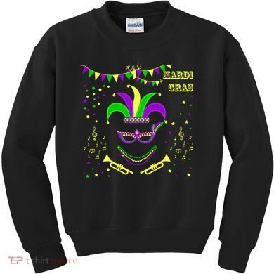 Mardi Gras Emoji Smiley Beads Mask New Orleans Kids Sweatshirt