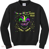 Mardi Gras Emoji Smiley Beads Mask New Orleans Kids Sweatshirt thumb 0