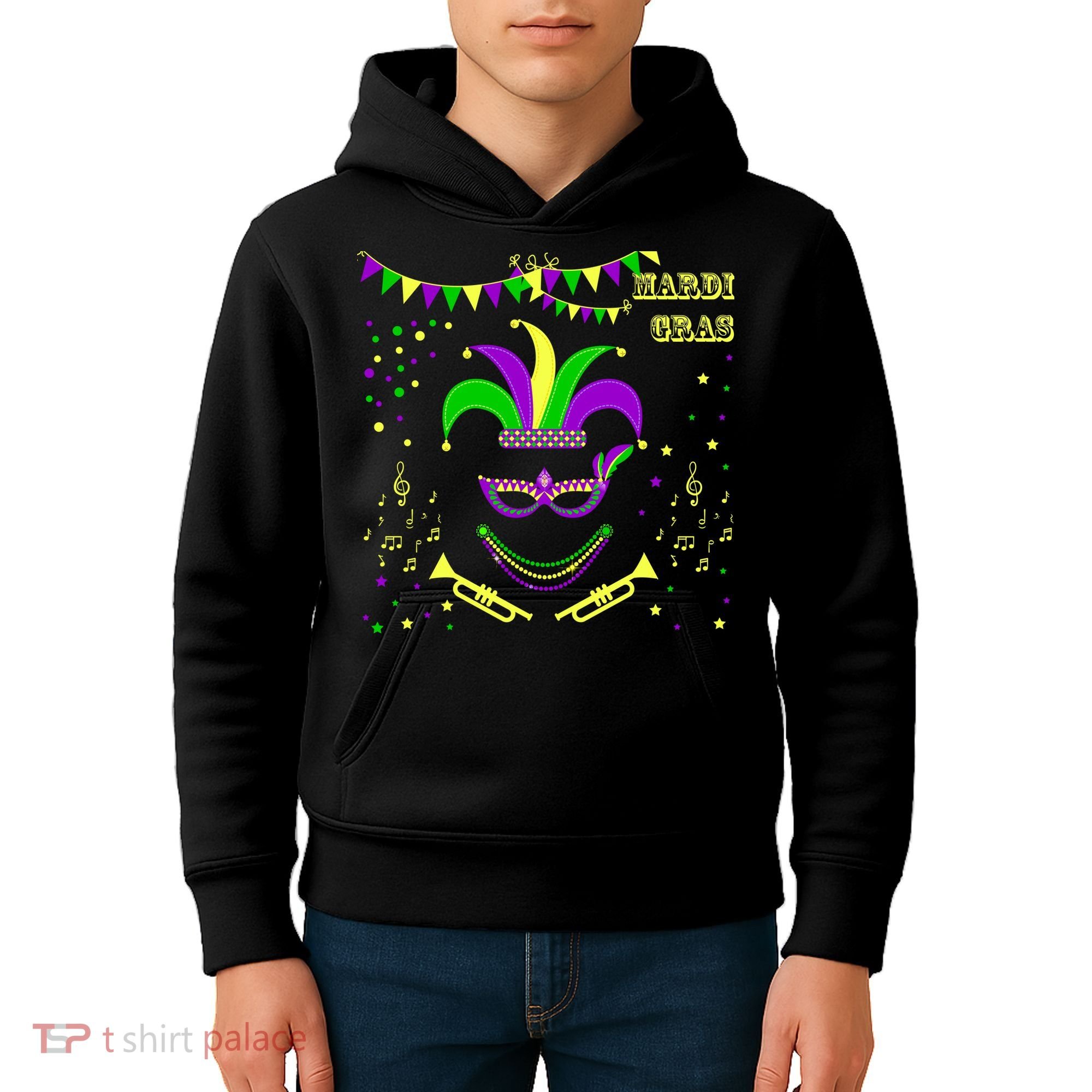 Mardi Gras Emoji Smiley Beads Mask New Orleans Kids Hoodie