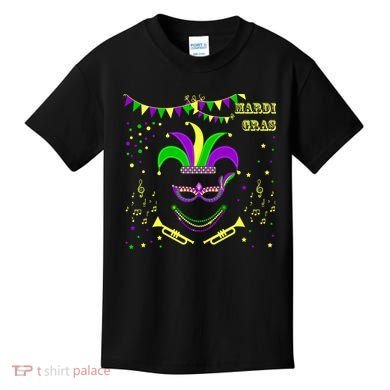 Mardi Gras Emoji Smiley Beads Mask New Orleans Kids T-Shirt