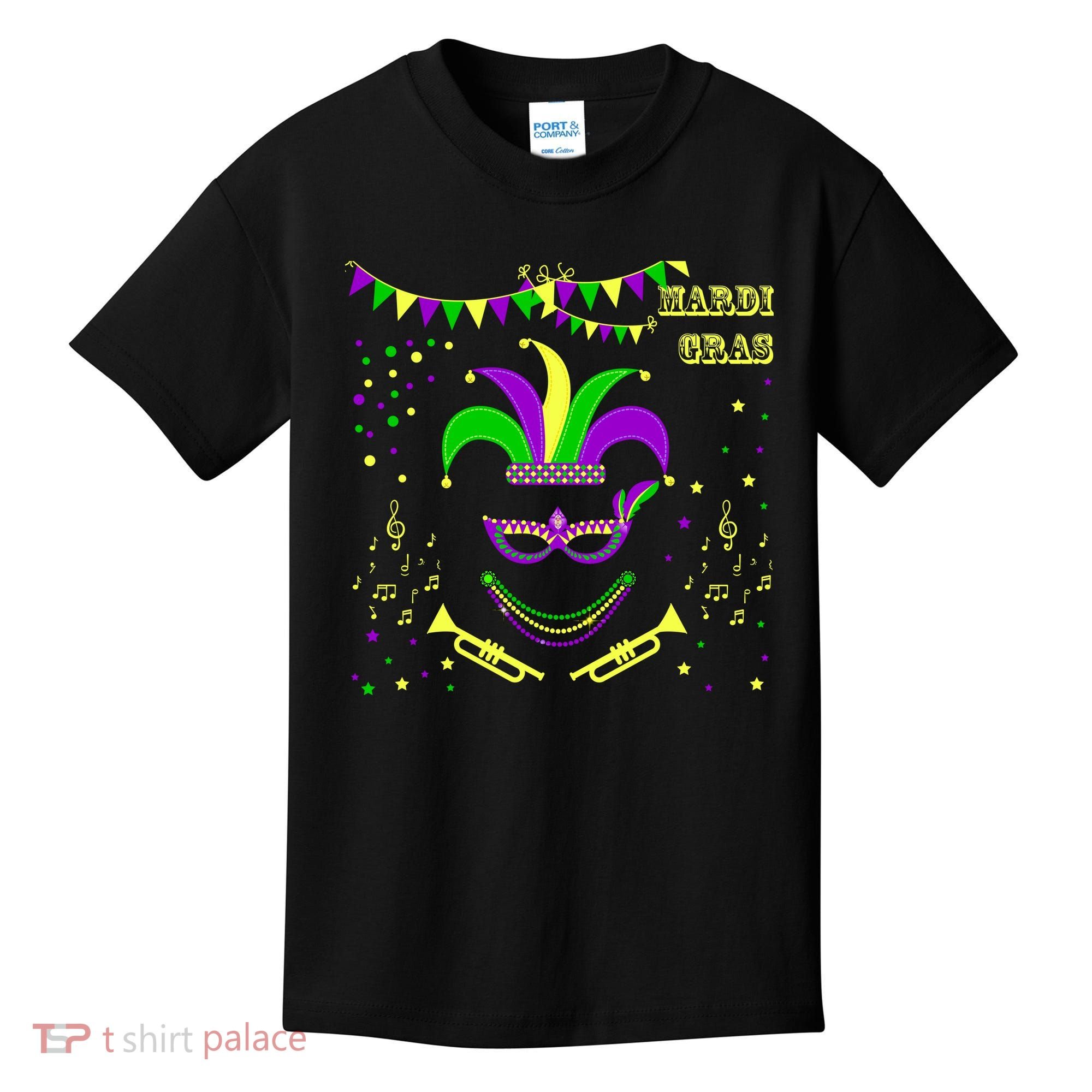 Mardi Gras Emoji Smiley Beads Mask New Orleans Kids T-Shirt