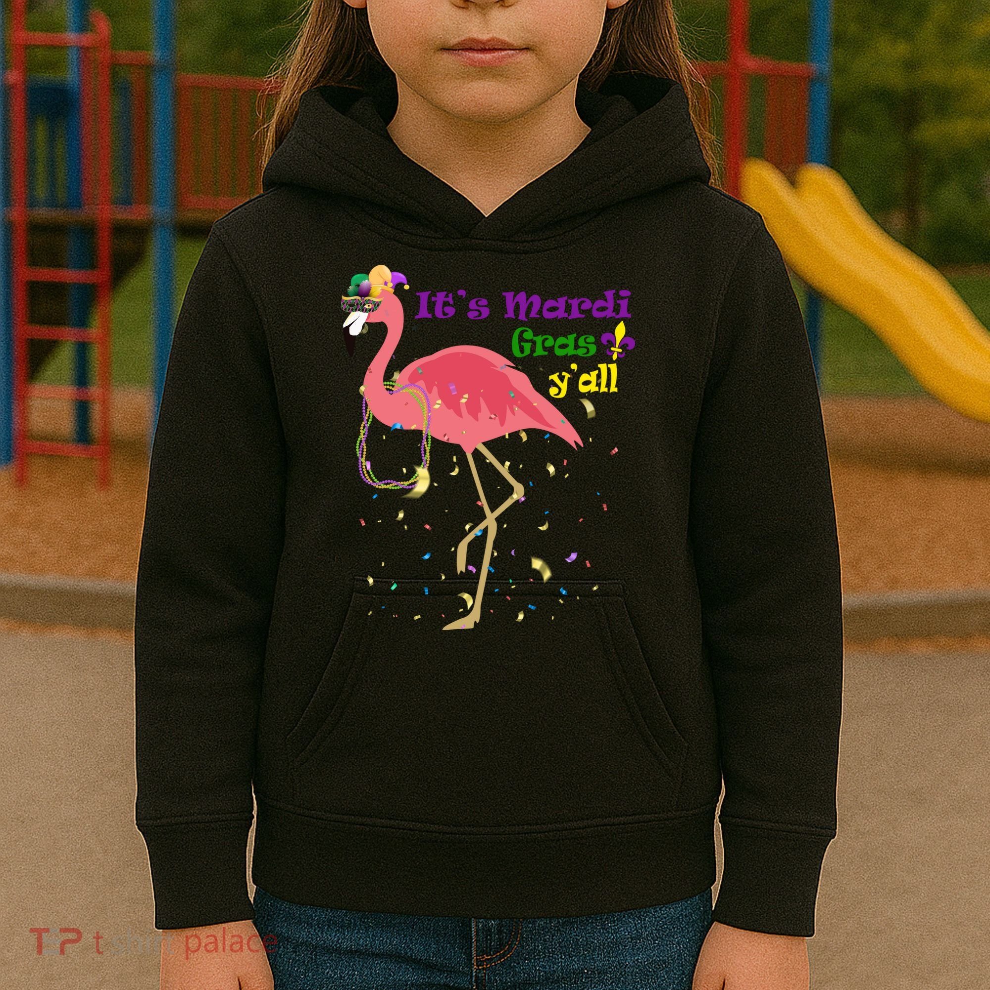 Mardi Gras Flamingo Kids Hoodie