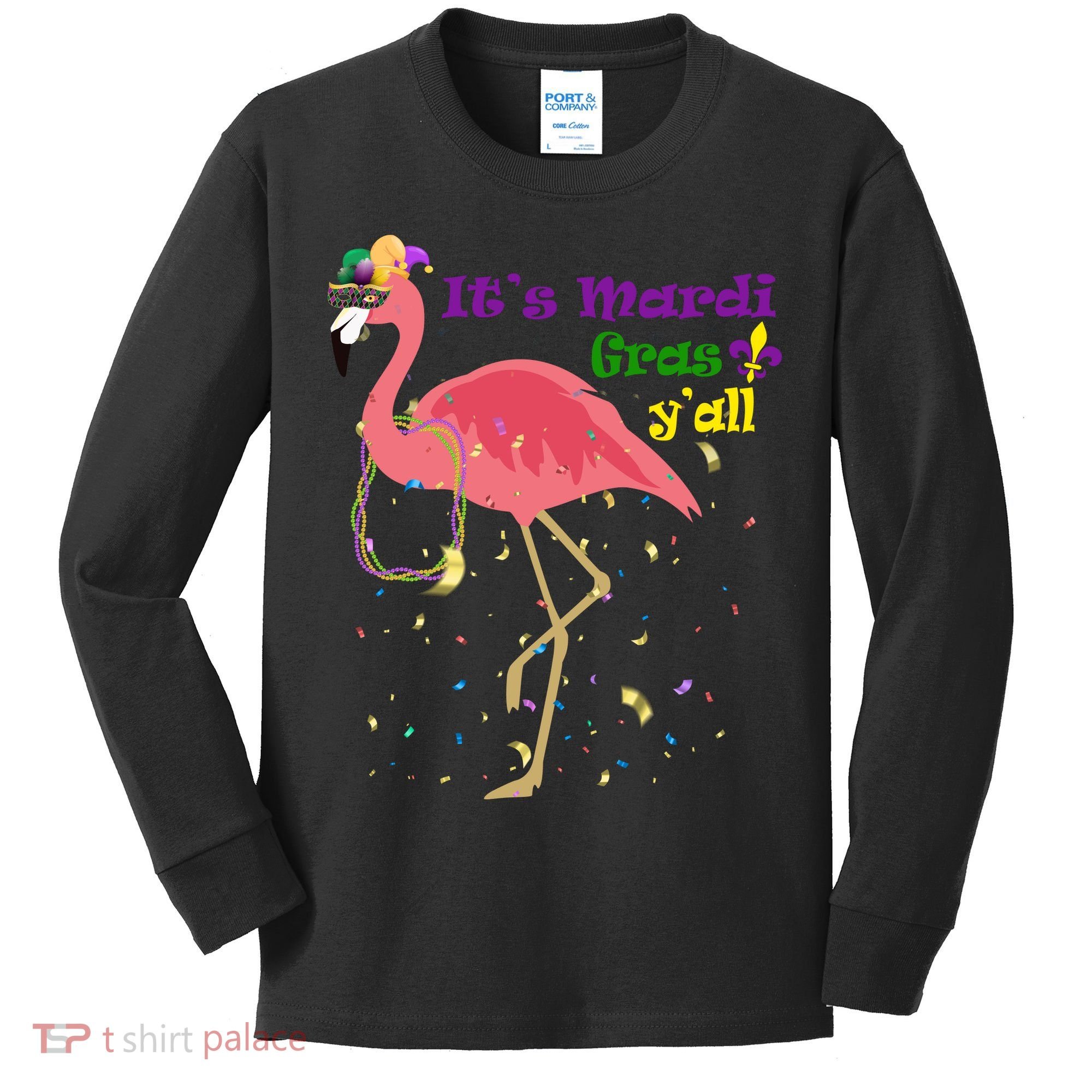 Mardi Gras Flamingo Kids Long Sleeve Shirt