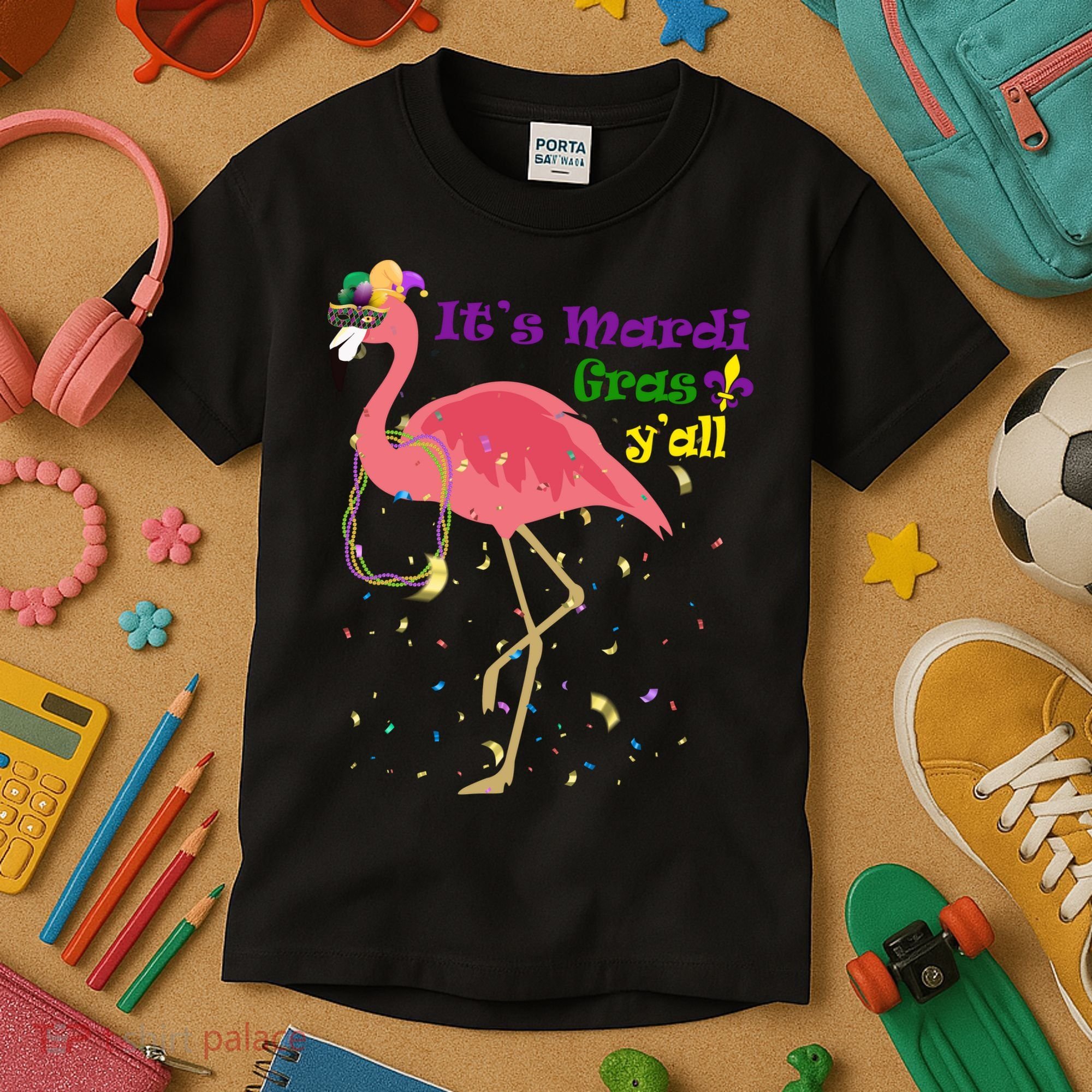 Mardi Gras Flamingo Kids T-Shirt