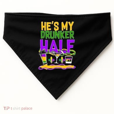 Mardi Gras He's My Drunker Half USA-Made Doggie Bandana