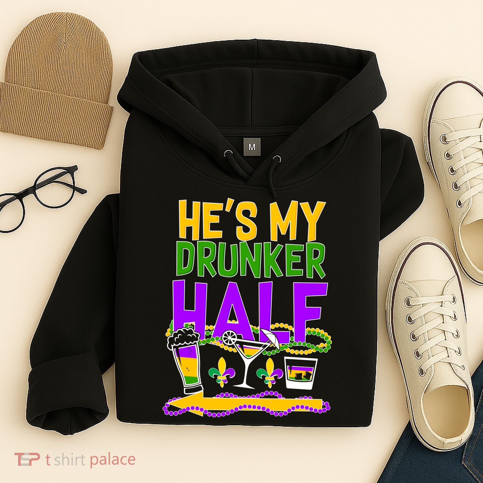 Mardi Gras He's My Drunker Half Hoodie