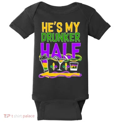 Mardi Gras He's My Drunker Half Baby Bodysuit