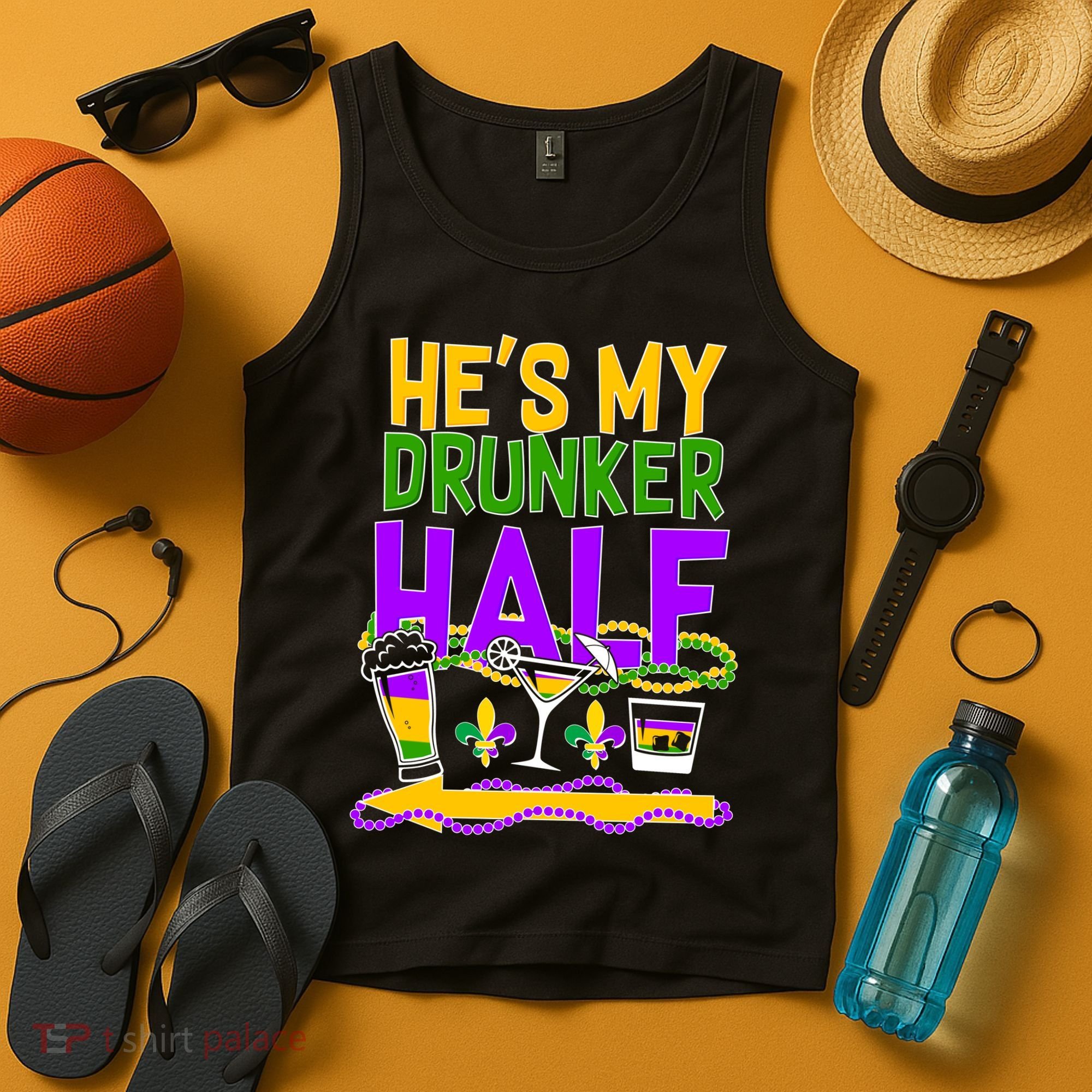 Mardi Gras He's My Drunker Half Tank Top