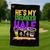 Mardi Gras He's My Drunker Half Golf Towel thumb 1