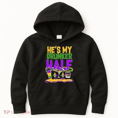 Mardi Gras He's My Drunker Half Kids Hoodie