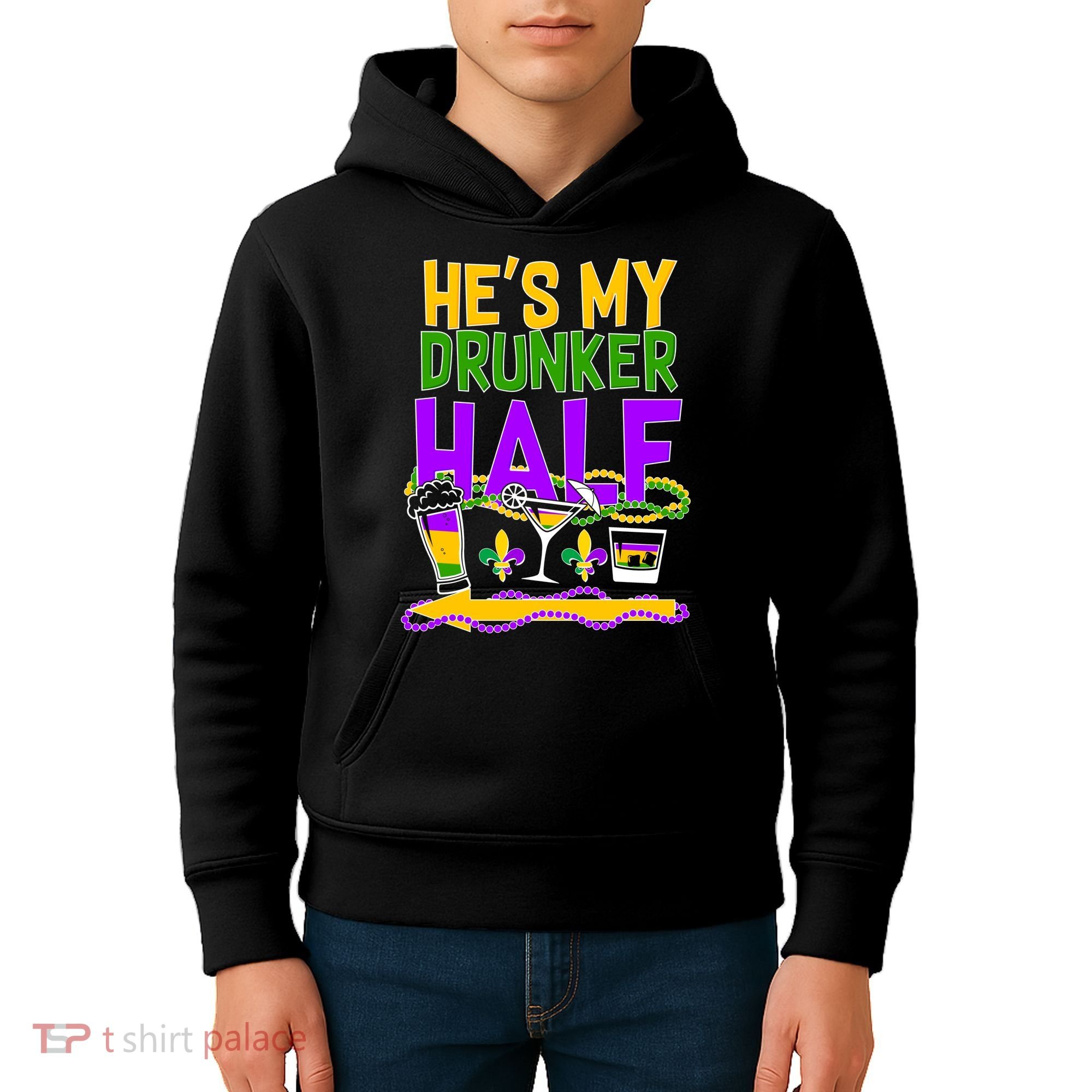 Mardi Gras He's My Drunker Half Kids Hoodie