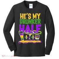 Mardi Gras He's My Drunker Half Kids Long Sleeve Shirt thumb 0