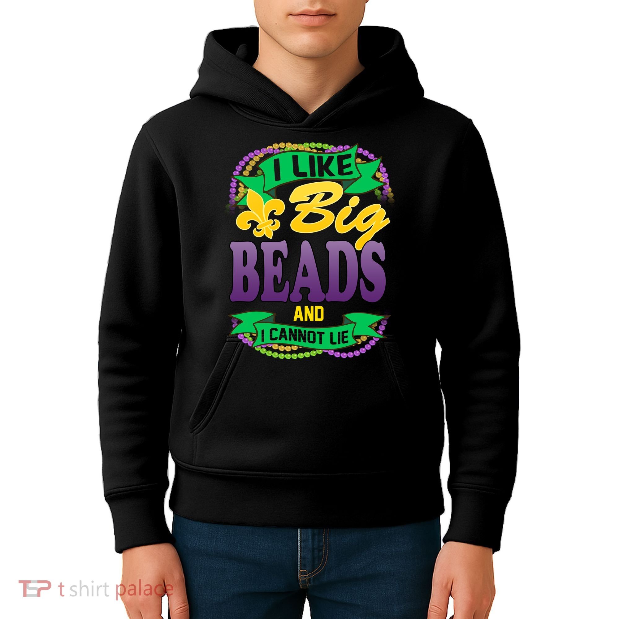 Mardi Gras I like big beads and i cannot lie Kids Hoodie