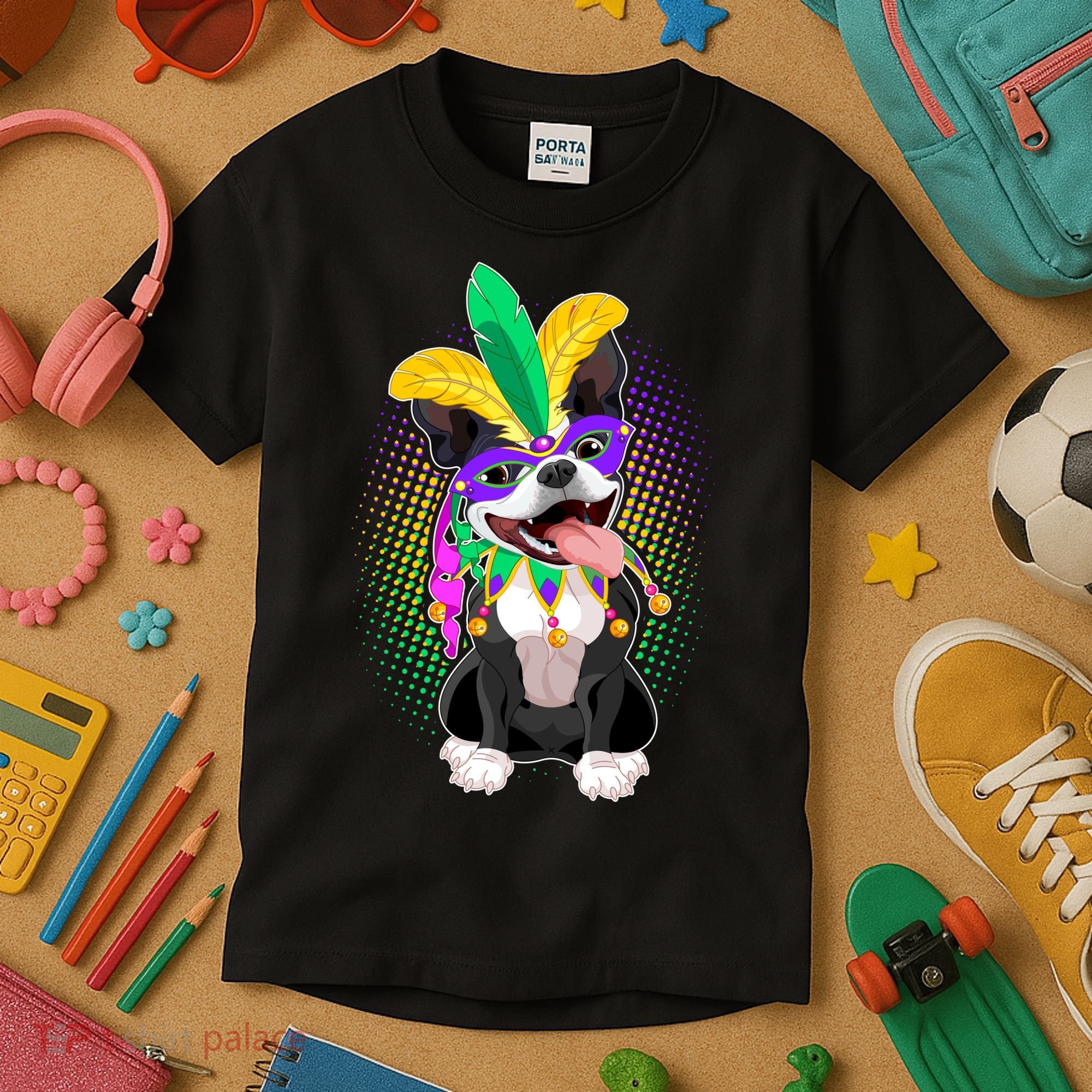 Mardi Gras Party Dog Kids T-Shirt