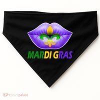 Mardi Gras Party Lips Fleur De Lis USA-Made Doggie Bandana thumb 0