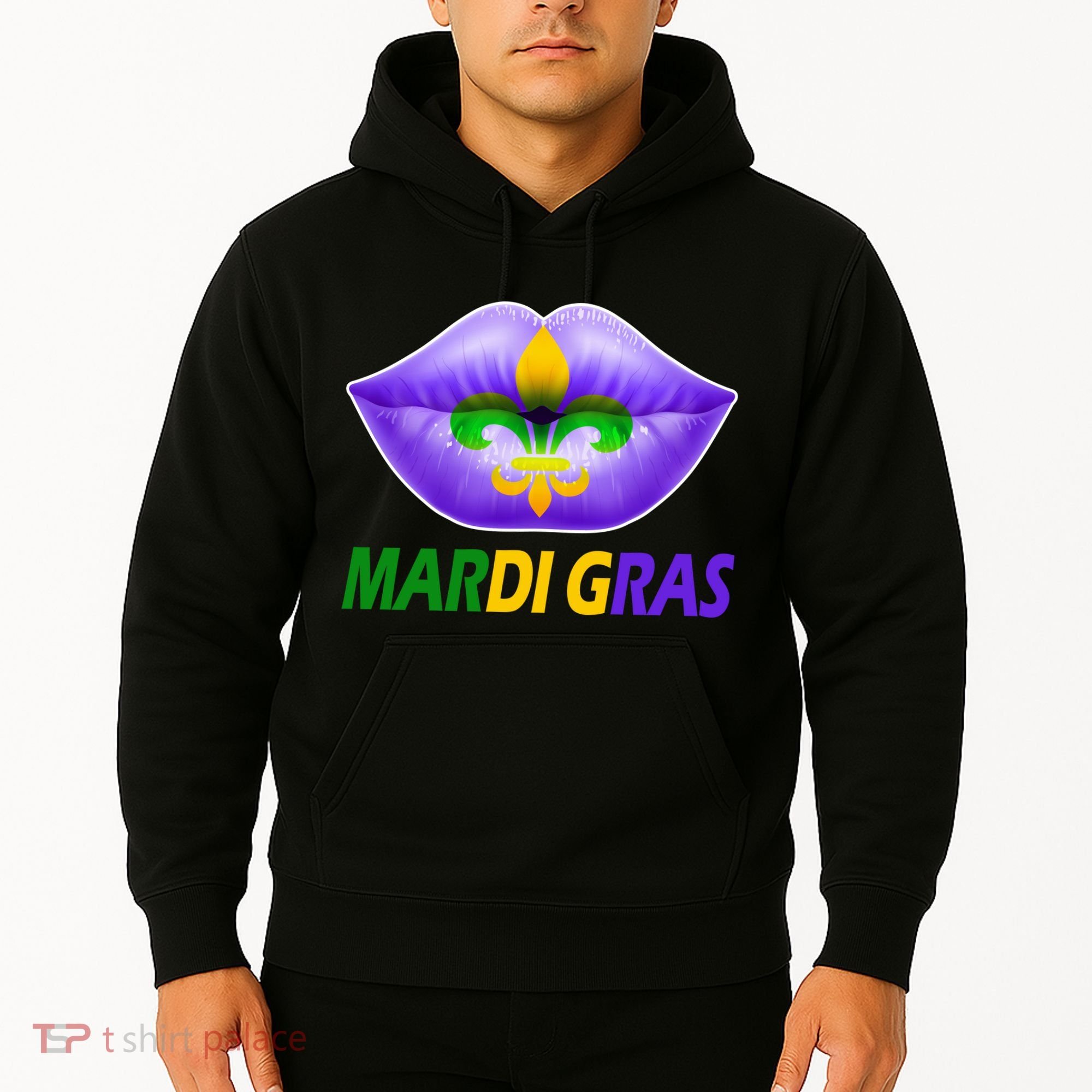 Mardi Gras Party Lips Fleur De Lis Hoodie